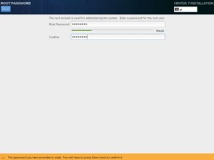 Install CentOS 7 - User Settings (root password)